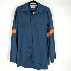 Big Bill FR Men's Fire Resistant Reflective Button-Up Shirt Navy Blue Size Large